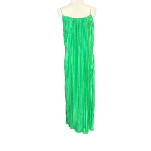 Good American Always Fits Green Plisse Slip Dress size Large (3-4) Midi pleat - Picture 1 of 7